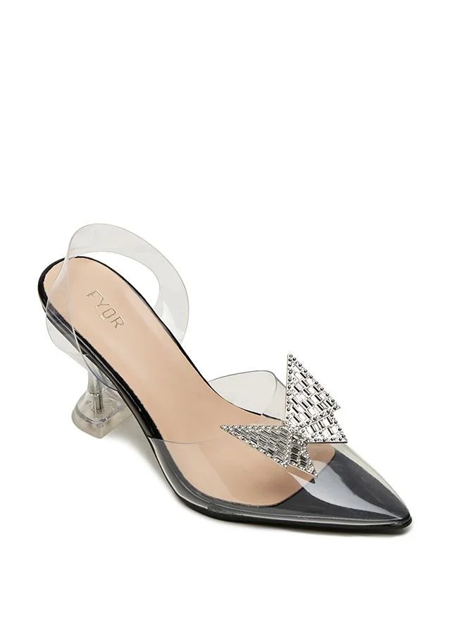 FYOR Diamante Butterfly Clear Heeled Mules, XJD 05